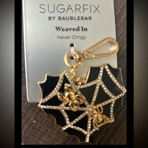 BAUBLEBAR Halloween Heart-Shaped Enamel Spiders on Crystal-Studded Web Charm NWT